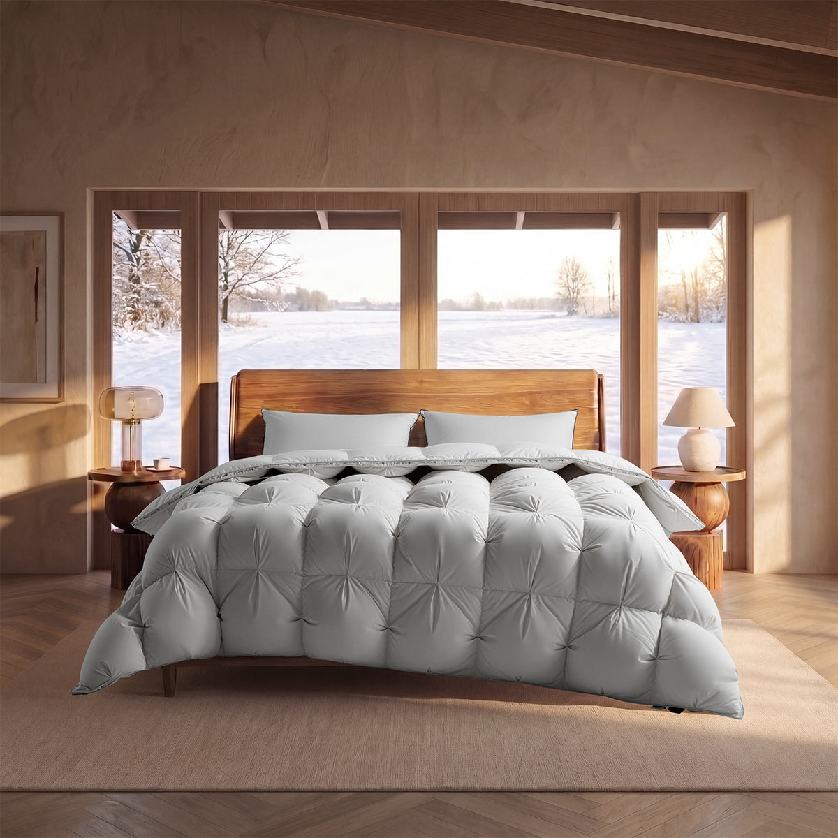 Grey Heavyweight Pinch Pleat Goose Feather and Down Comforter
