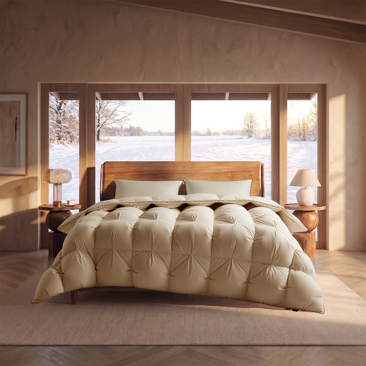 Khaki Heavyweight Pinch Pleat Goose Feather and Down Comforter