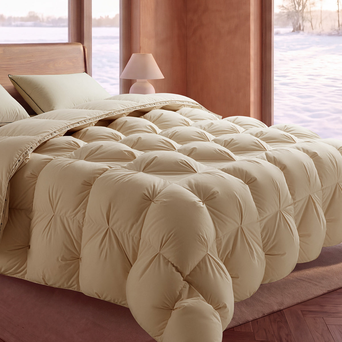 Khaki Heavyweight Pinch Pleat Goose Feather and Down Comforter