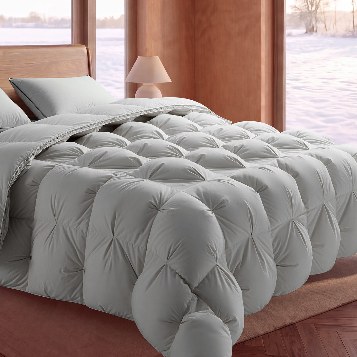 Grey Heavyweight Pinch Pleat Goose Feather and Down Comforter