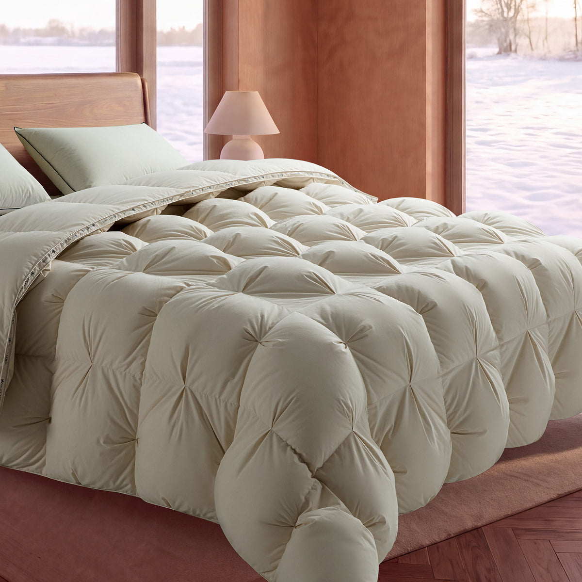 Beige Heavyweight Pinch Pleat Goose Feather and Down Comforter